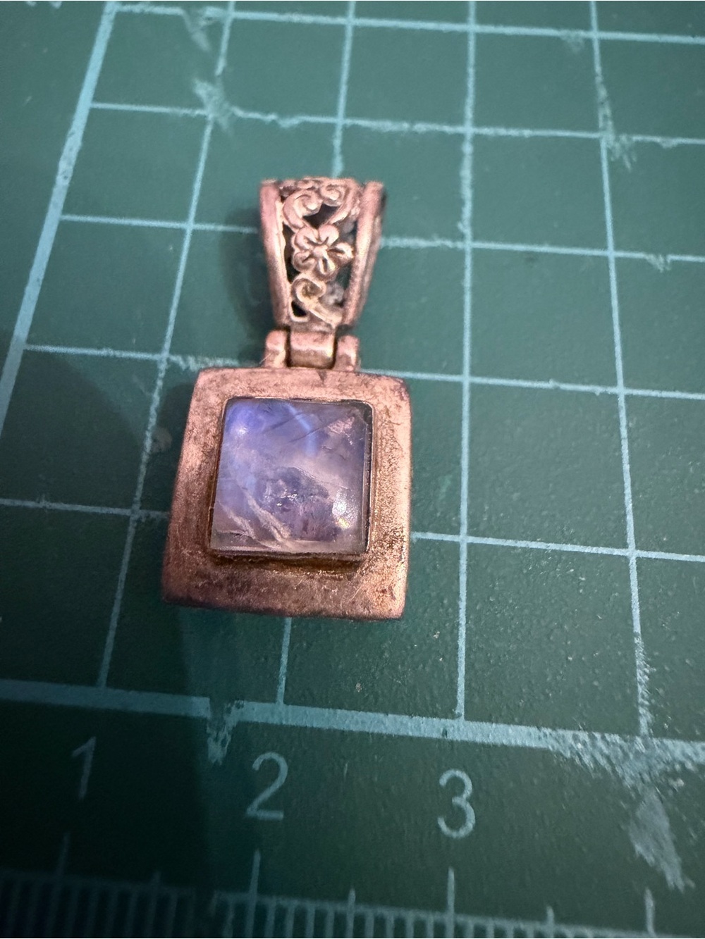 Vintage Sterling Silver Labrador stone Square Pendant in Blue